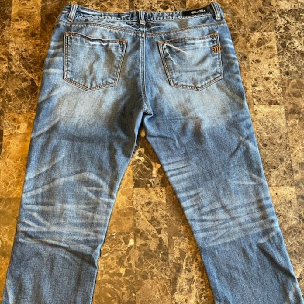 MISS ME‎ Women’s Y2K Medium Wash Casual Distressed Crop Jeans Size 26 Boyfriend - Picture 2 of 11